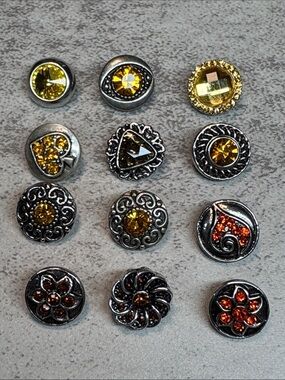 Lot of 12: 12mm Yellow and Orange Snap Button Jewelry Set
